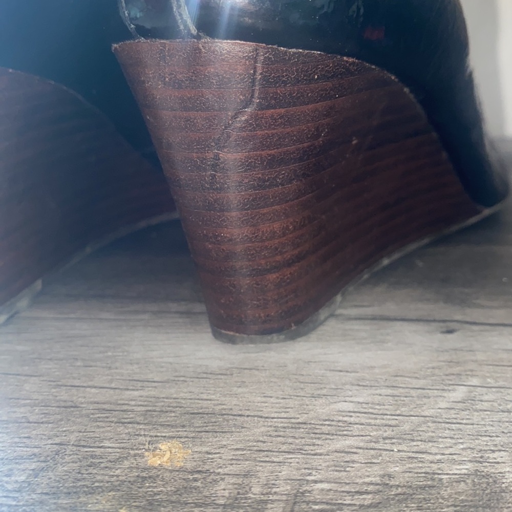 COPY - Tory Burch Caroline Black Patent Leather Wood Wedge 9.5-10 - Picture 6 of 13